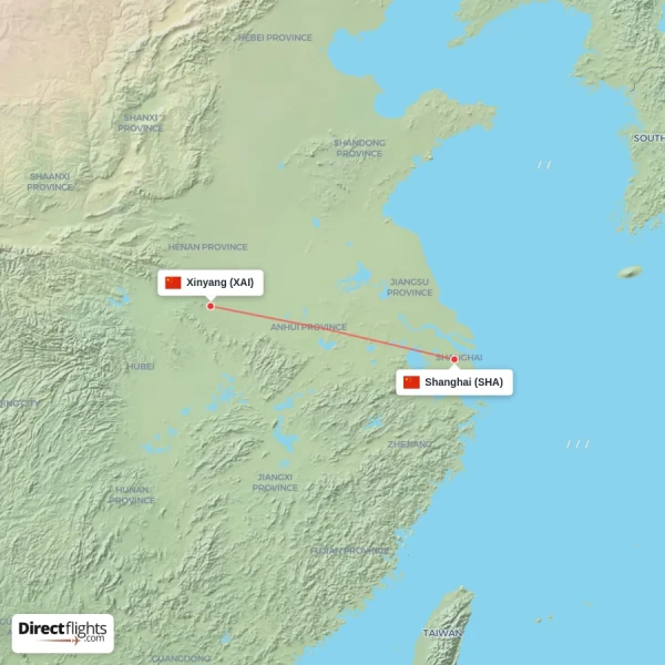 Shanghai - Xinyang direct flight map