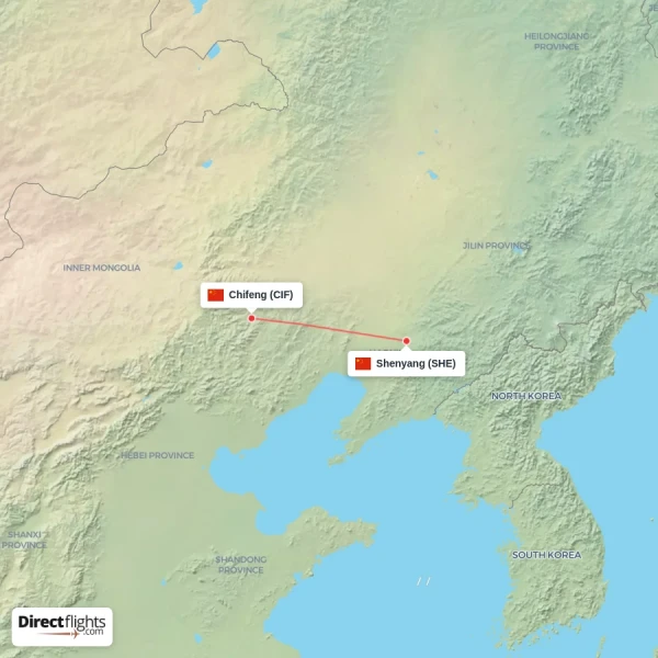Shenyang - Chifeng direct flight map