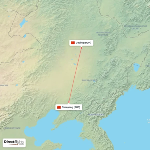 Shenyang - Daqing direct flight map