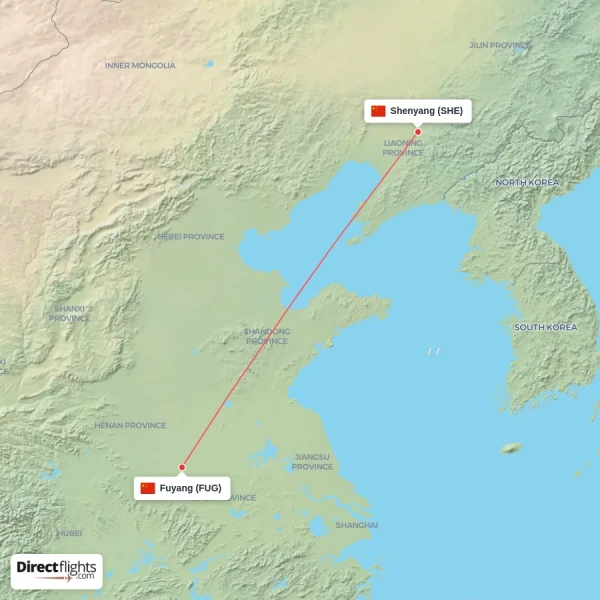 Shenyang - Fuyang direct flight map