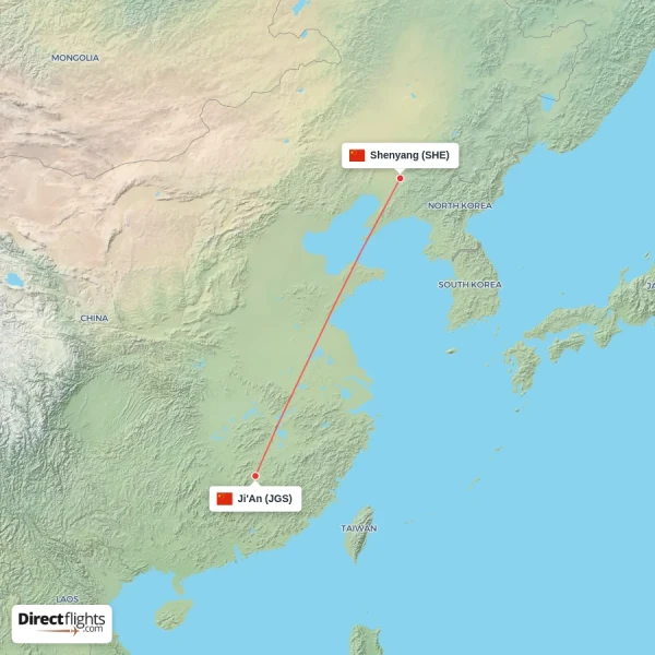 Shenyang - Ji'An direct flight map