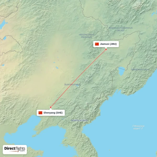 Shenyang - Jiamusi direct flight map