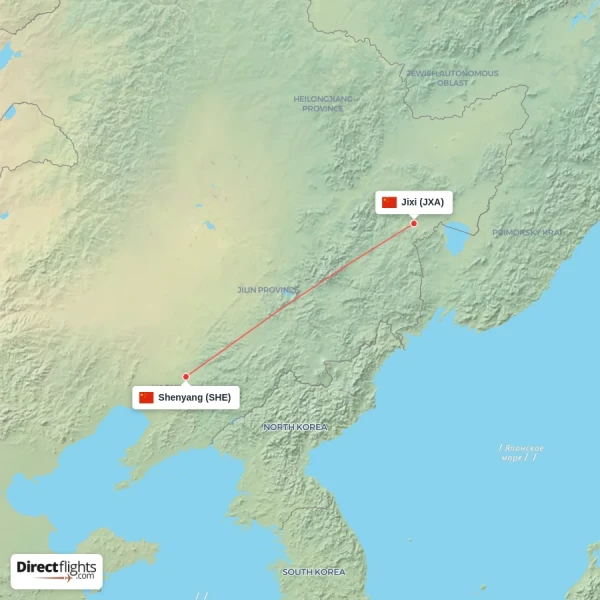 Shenyang - Jixi direct flight map