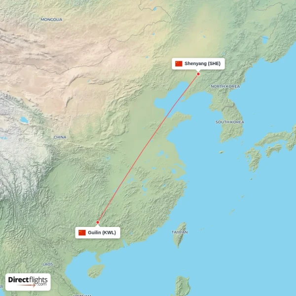 Shenyang - Guilin direct flight map