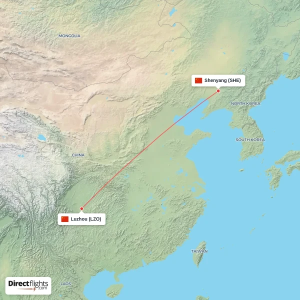 Shenyang - Luzhou direct flight map