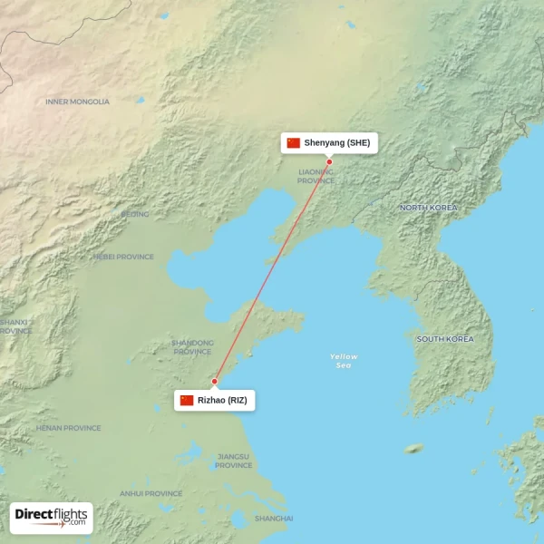 Shenyang - Rizhao direct flight map