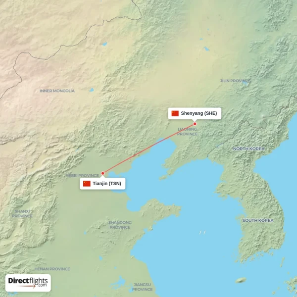 Shenyang - Tianjin direct flight map