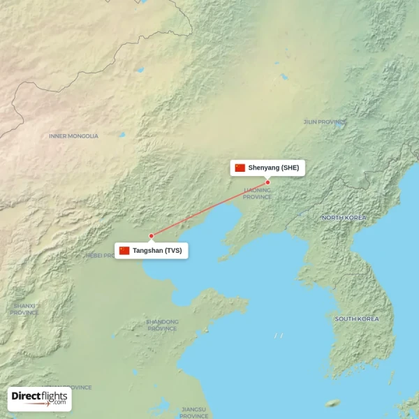Shenyang - Tangshan direct flight map