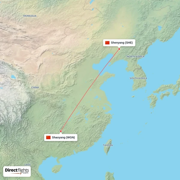 Shenyang - Shaoyang direct flight map