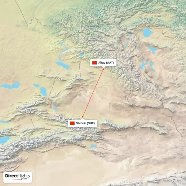 Shihezi - Altay direct flight map