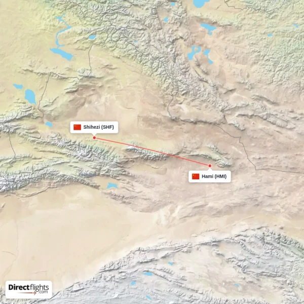 Shihezi - Hami direct flight map