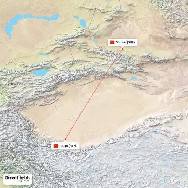Shihezi - Hotan direct flight map