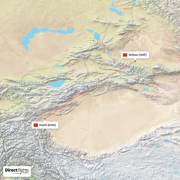 Shihezi - Kashi direct flight map