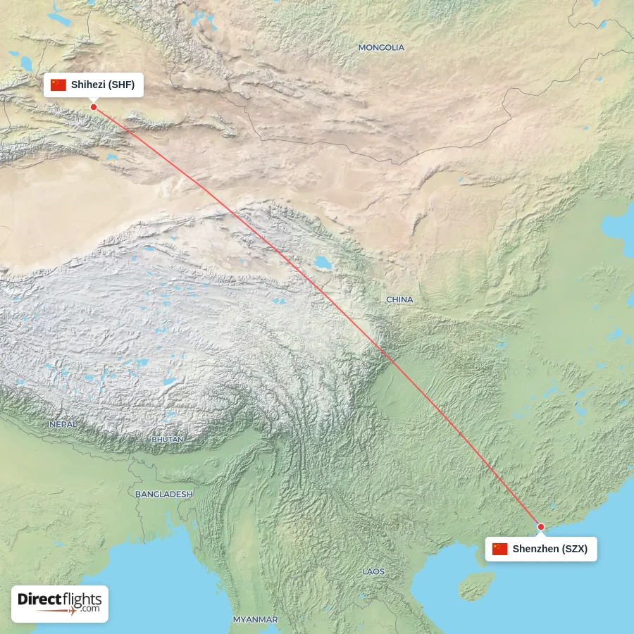 SHF - SZX route map