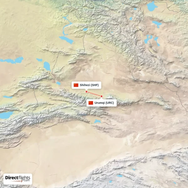 Shihezi - Urumqi direct flight map