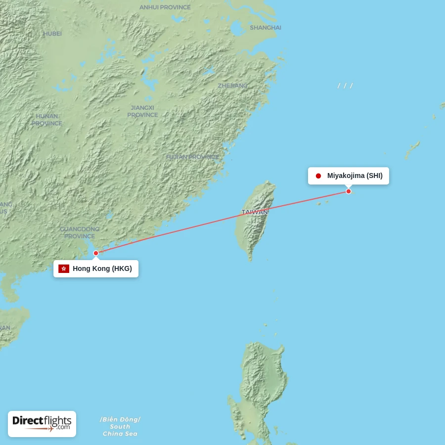 SHI - HKG route map