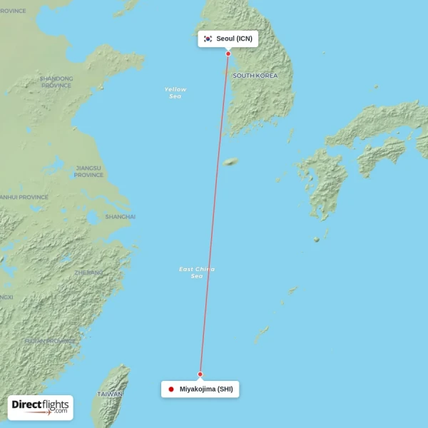 Miyakojima - Seoul direct flight map