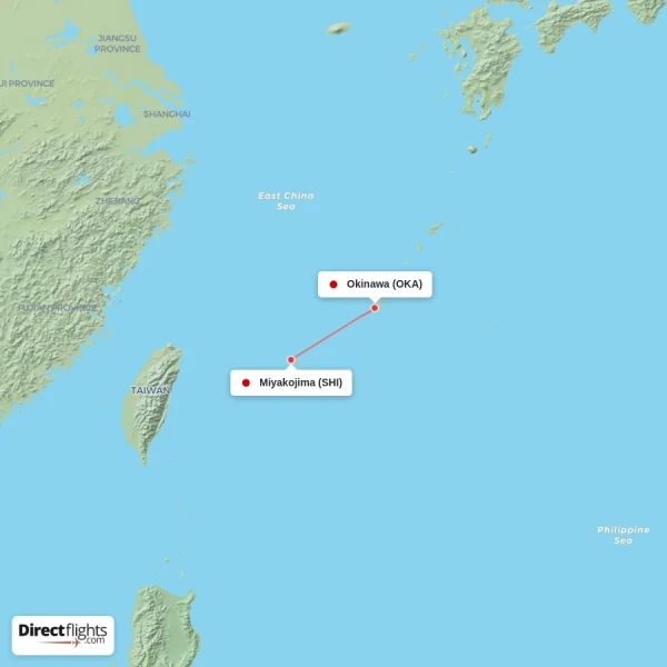 Miyakojima - Okinawa direct flight map