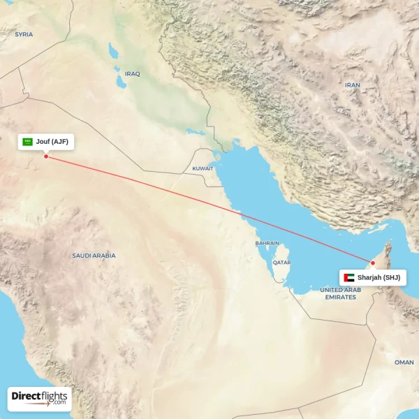 Sharjah - Jouf direct flight map