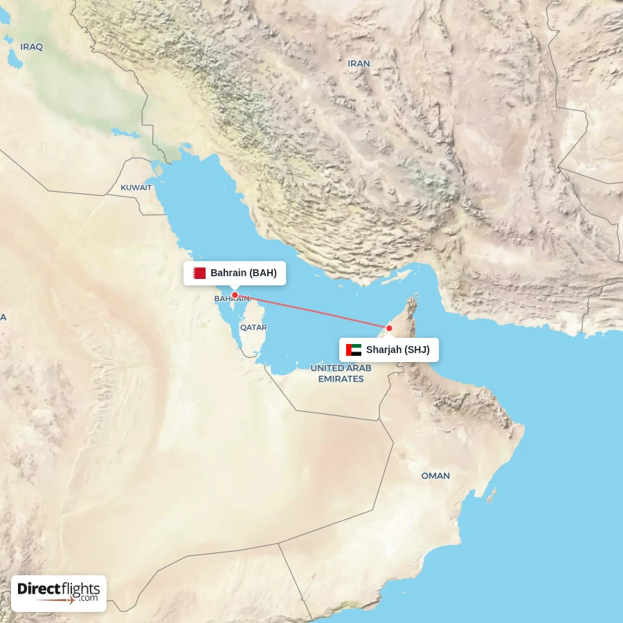 SHJ - BAH route map