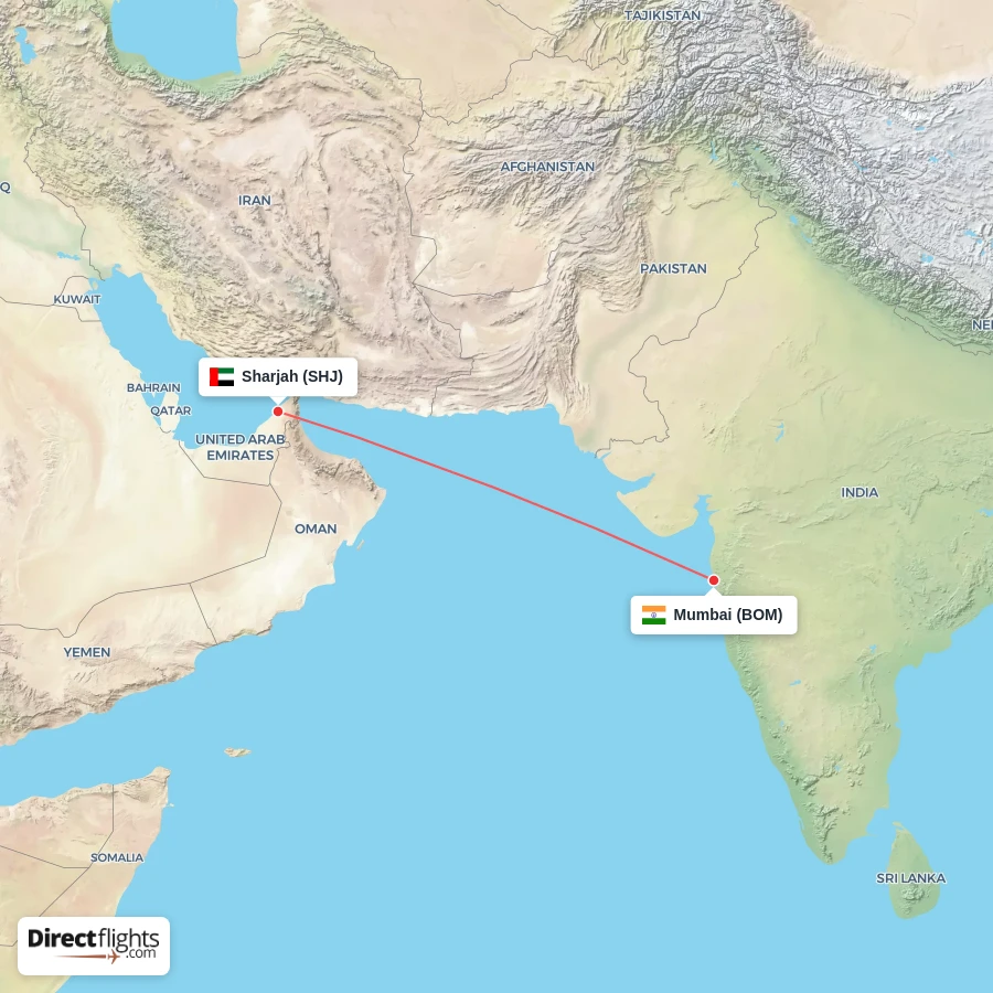 SHJ - BOM route map