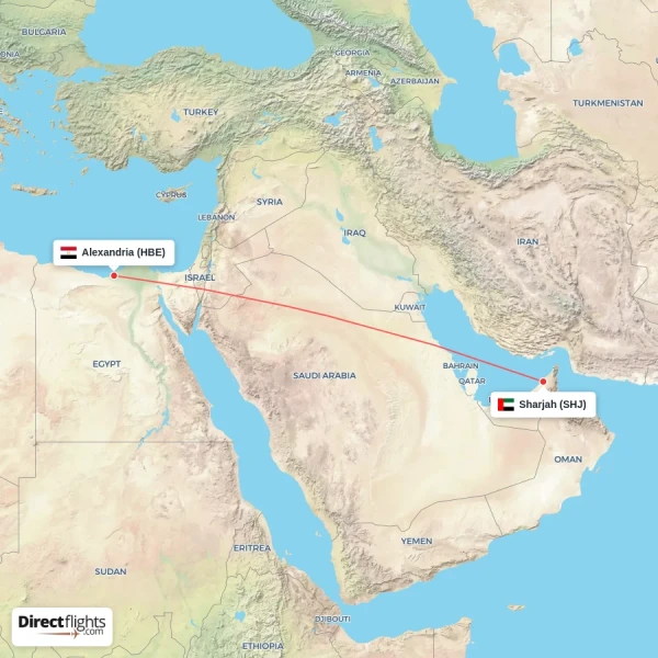Sharjah - Alexandria direct flight map