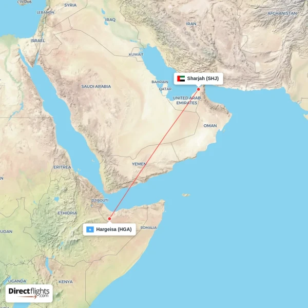 Sharjah - Hargeisa direct flight map