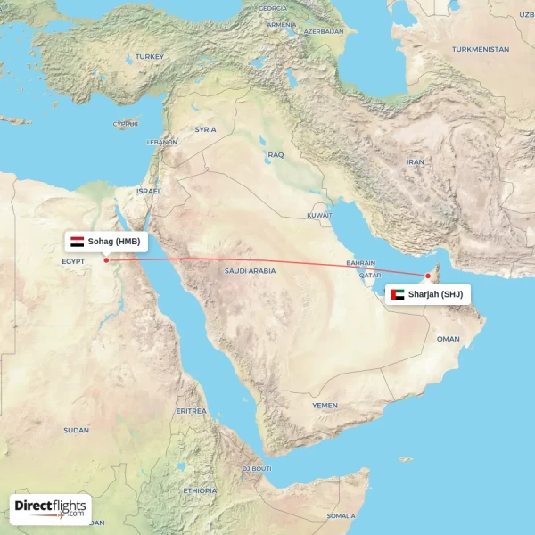 Sharjah - Sohag direct flight map