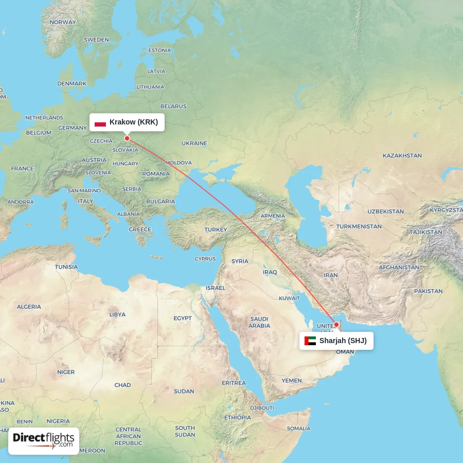 SHJ - KRK route map