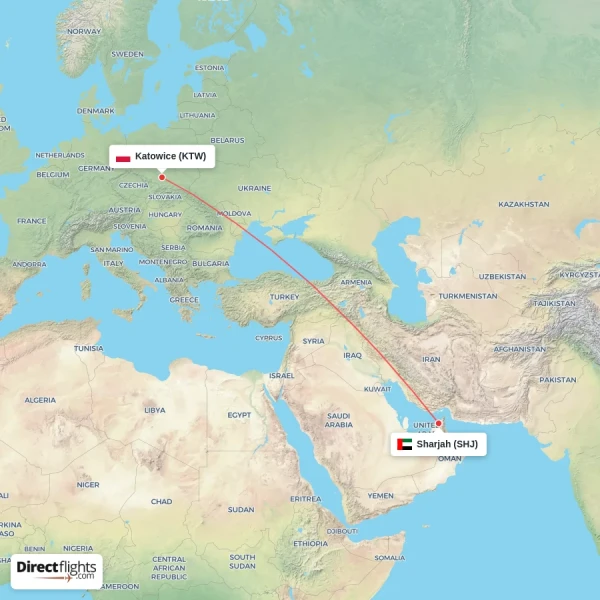 Sharjah - Katowice direct flight map