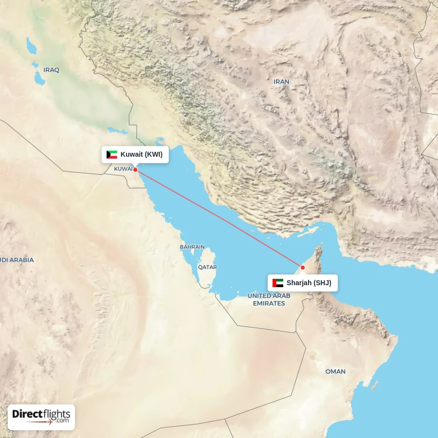 SHJ - KWI route map