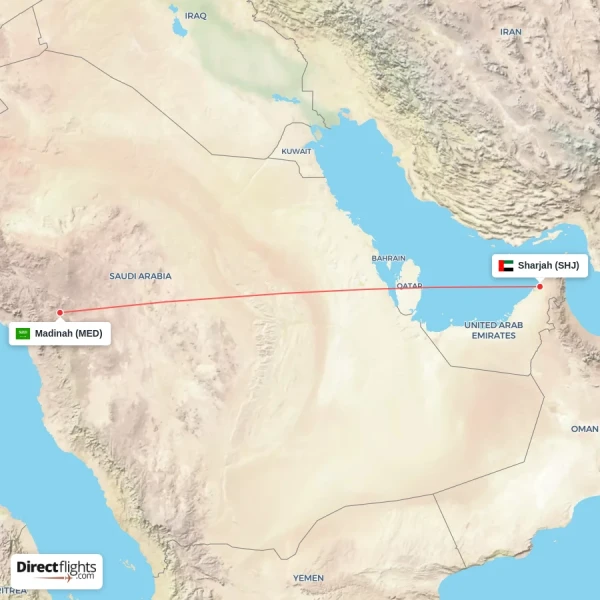 Sharjah - Madinah direct flight map