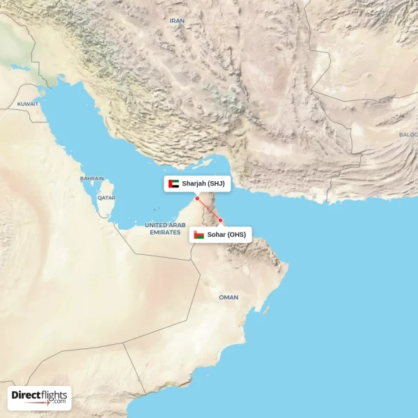 Sharjah - Sohar direct flight map