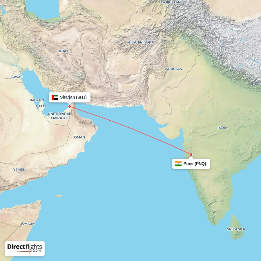 SHJ - PNQ route map