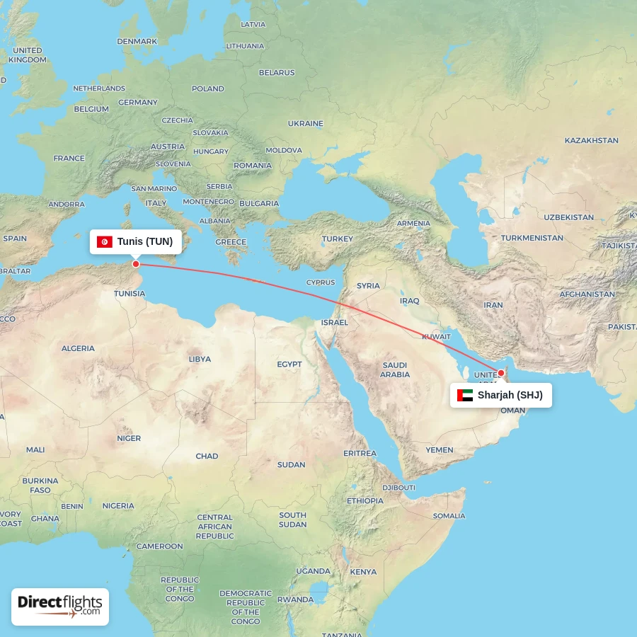 SHJ - TUN route map
