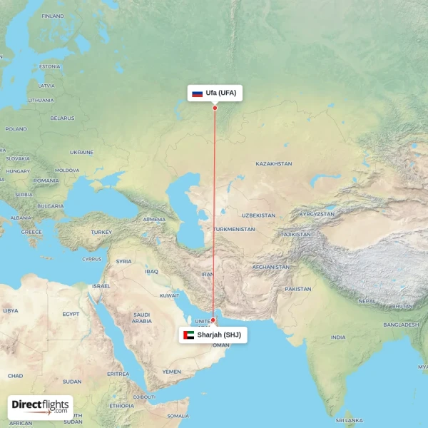 Sharjah - Ufa direct flight map