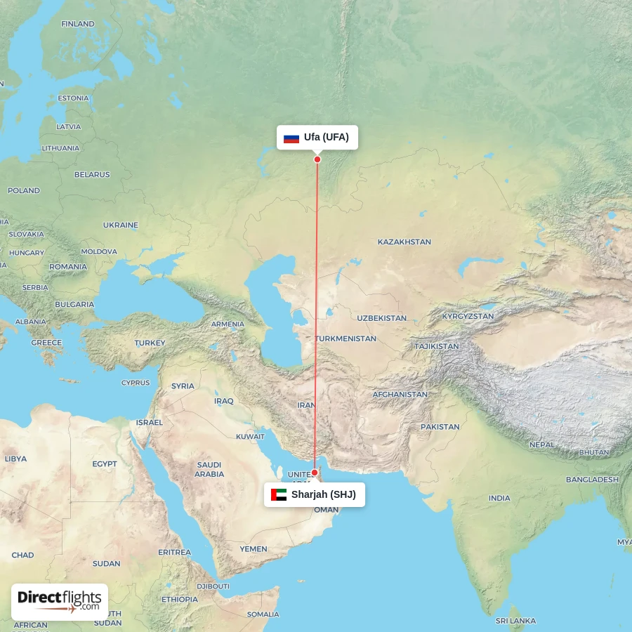 SHJ - UFA route map