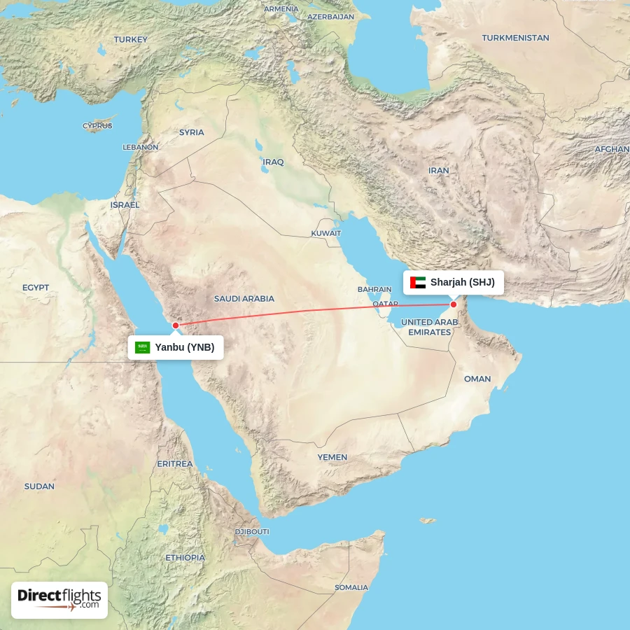 SHJ - YNB route map
