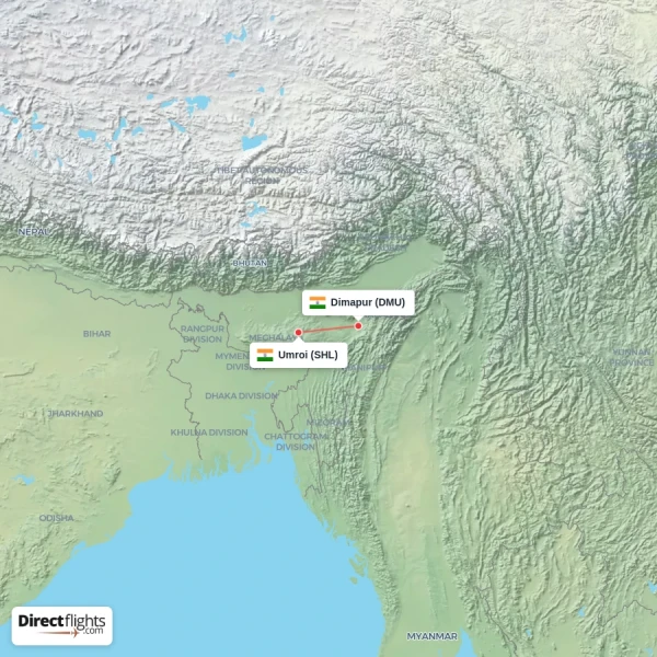 Umroi - Dimapur direct flight map