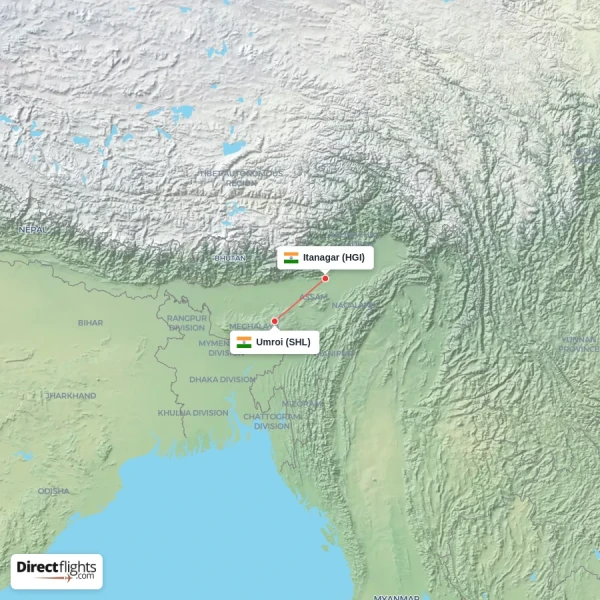 Umroi - Itanagar direct flight map