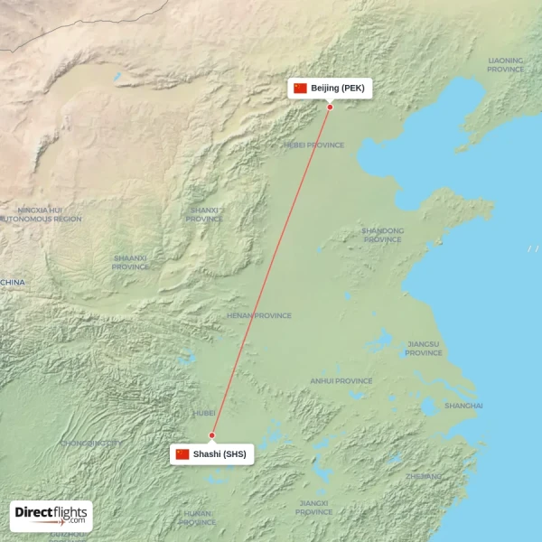 Shashi - Beijing direct flight map