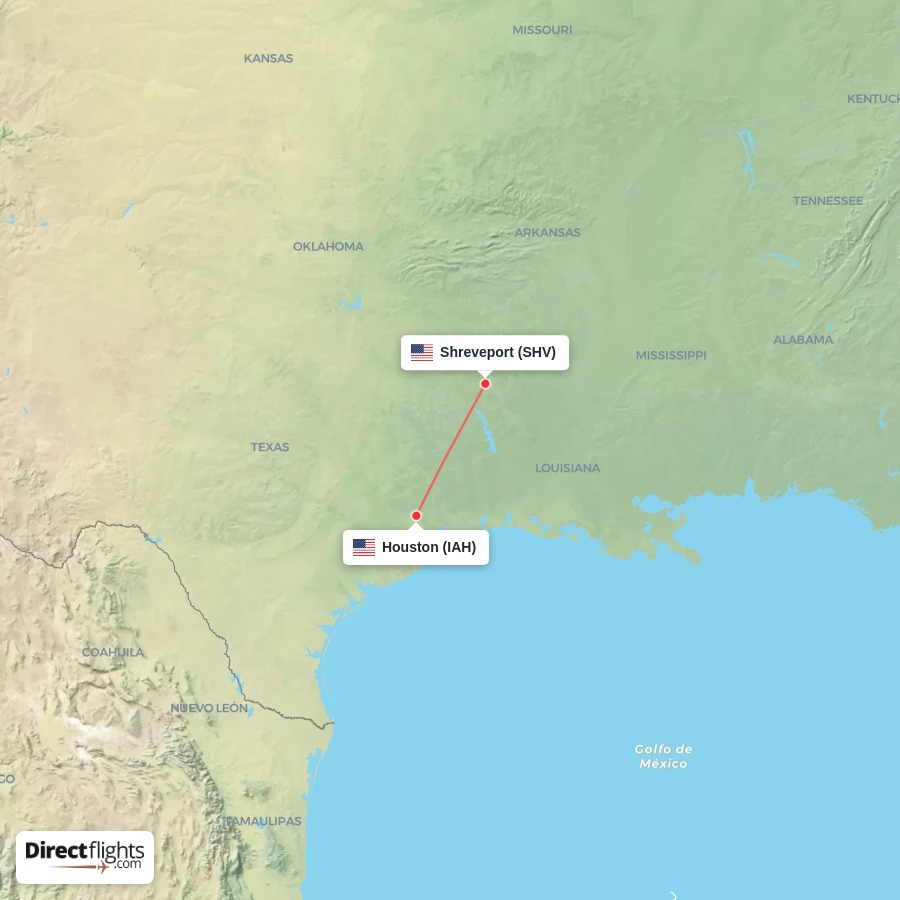 SHV - IAH route map