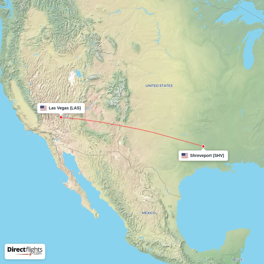 SHV - LAS route map