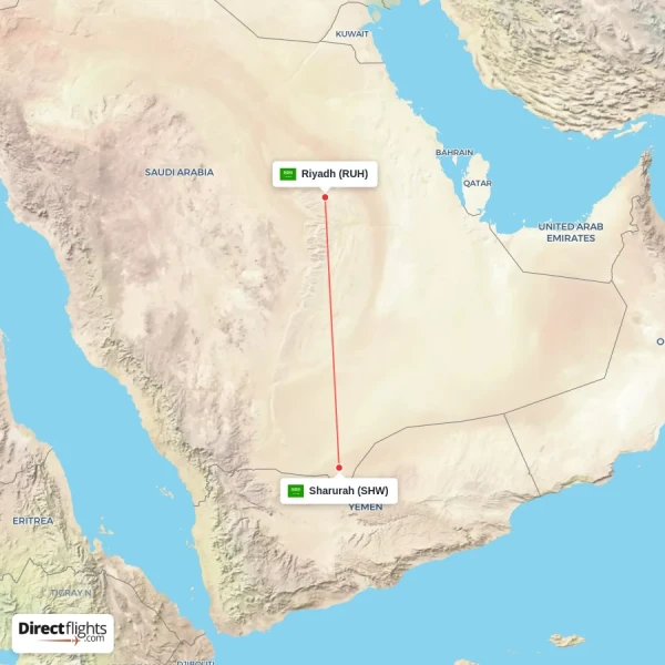Sharurah - Riyadh direct flight map