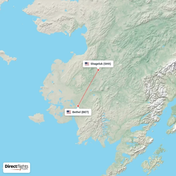 Shageluk - Bethel direct flight map
