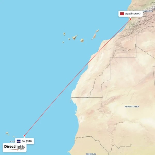 Sal - Agadir direct flight map