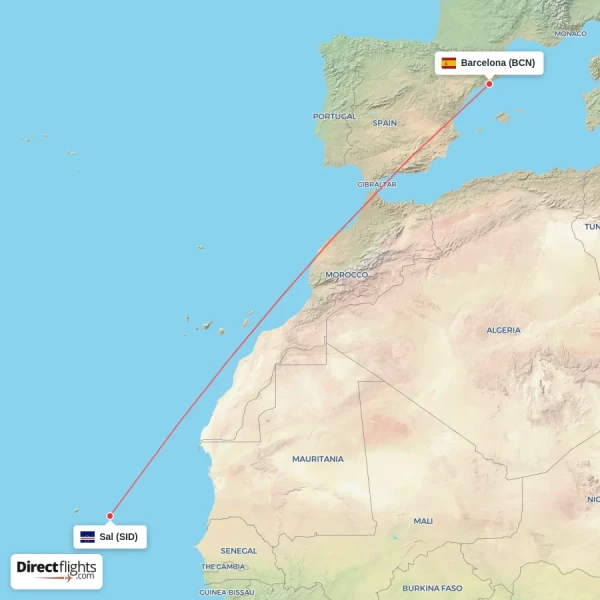 Sal - Barcelona direct flight map