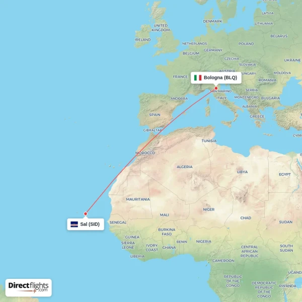 Sal - Bologna direct flight map