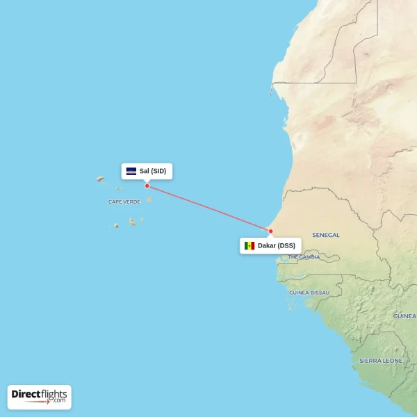 Sal - Dakar direct flight map