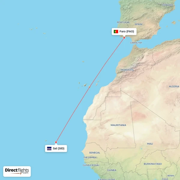 Sal - Faro direct flight map